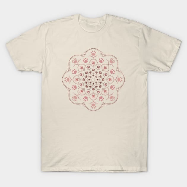 Pawprint mandala in reddish T-Shirt by Tillowin